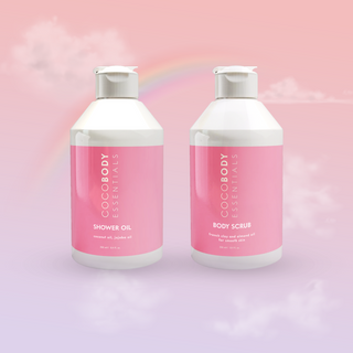 Body Scrub & Shower Oil - Çilek ve Batık Giderici, Cilt Pürüzsüzleştirici Set
