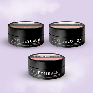 Coffee Scrub & Coffee Lotion & The Bomb Babe - Körper- und Haarpflege-Set